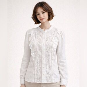 White Eyelet Button Down Shirt